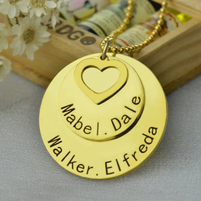 Disc Family Jewellery Necklace Engraved Name 18ct Gold Plated - Handcrafted & Custom-Made