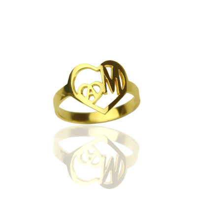 Personalised Heart in Heart Double Initial Ring 18ct Gold Plated - Handcrafted & Custom-Made