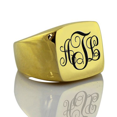 Custom 18ct Gold Plated Monogram Signet Ring - Handcrafted & Custom-Made