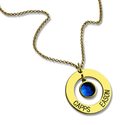 Personalised Circle Name Necklace With Birthstone 18ct Gold Plated Silver  - Handcrafted & Custom-Made