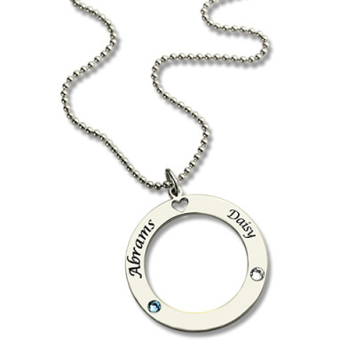 Engraved Circle of Love Name Necklace with Birthstone Silver  - Handcrafted & Custom-Made