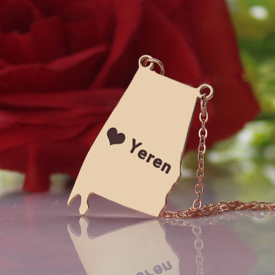Custom Alabama State USA Map Necklace With Heart  Name Rose Gold - Handcrafted & Custom-Made