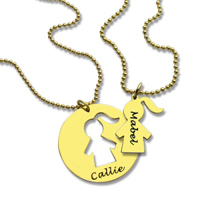Mother and Child Necklace Set with Name 18ct Gold Plated - Handcrafted & Custom-Made