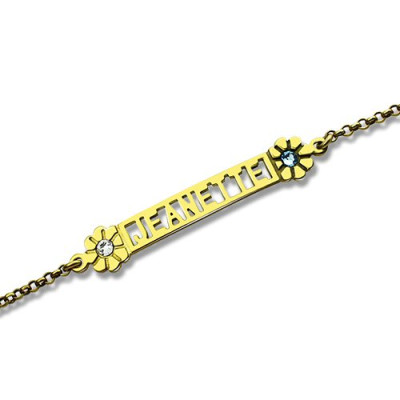 Personalised Birthstone Name Bracelet for Her 18ct Gold Plated  - Handcrafted & Custom-Made