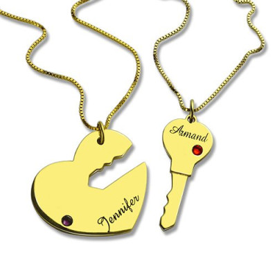 Key to My Heart Couple Name Pendant Necklaces Gold - Handcrafted & Custom-Made