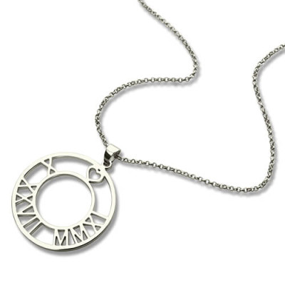 Circle Roman Numeral Disc Necklace Sterling Silver - Handcrafted & Custom-Made