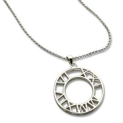 Double Circle Roman Numeral Necklace Clock Design Sterling Silver - Handcrafted & Custom-Made