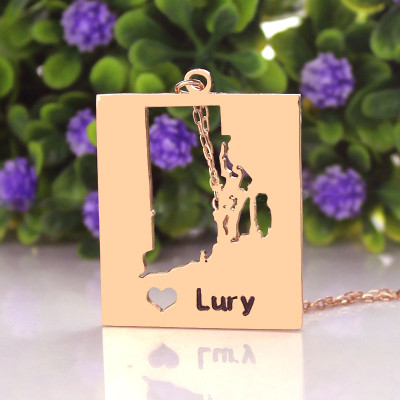Personalised Rhode State Dog Tag With Heart  Name Rose Gold Plate - Handcrafted & Custom-Made