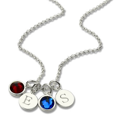 Personalised Double Initial Charm Necklace with Birthstone  - Handcrafted & Custom-Made