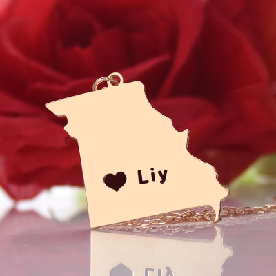 Custom Missouri State Shaped Necklaces With Heart  Name Rose Gold - Handcrafted & Custom-Made