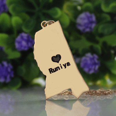 Mississippi State Shaped Necklaces With Heart  Name Rose Gold - Handcrafted & Custom-Made