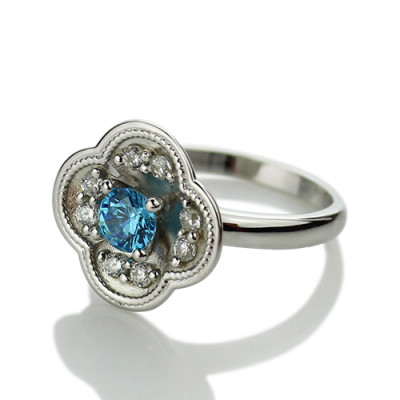 Birthstone Blossoming Love Engagement Ring Sterling Silver  - Handcrafted & Custom-Made