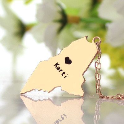 Custom Maine State Shaped Necklaces With Heart  Name Rose Gold - Handcrafted & Custom-Made