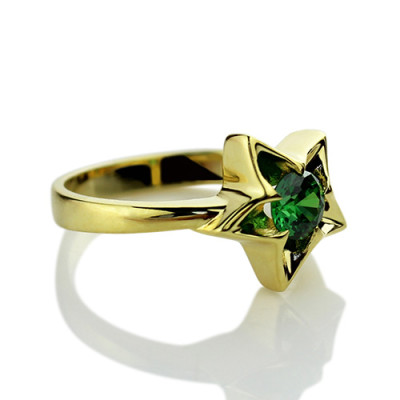 Personalised Star Ring with Birthstone Gold Plated Silver  - Handcrafted & Custom-Made