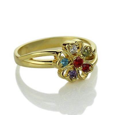 Birthstone Flower Promise Ring with Name 18ct Gold Plated  - Handcrafted & Custom-Made