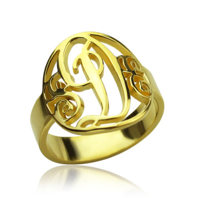 Script Framed Monogram Ring Cut Out 18ct Gold Plated - Handcrafted & Custom-Made
