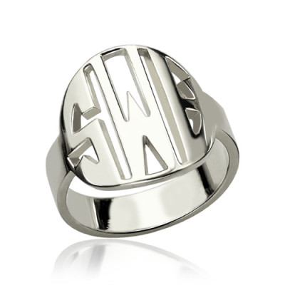 Personalised Cut Out Block Monogram Ring Sterling Silver - Handcrafted & Custom-Made