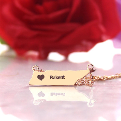 Custom Tennessee State Shaped Necklaces With Heart  Name Rose Gold - Handcrafted & Custom-Made