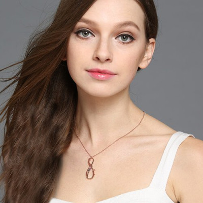 Vertical Infinity Sign Necklace with Birthstones 18ct Rose Gold Plated  - Handcrafted & Custom-Made