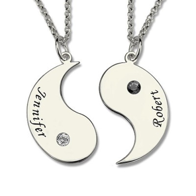 Gifts for Him  Her - Yin Yang Necklace Set with Name  Birthstone  - Handcrafted & Custom-Made