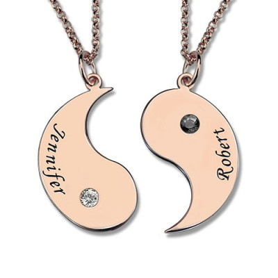 Yin Yang 2 names Necklace with Birthstone Rose Gold  - Handcrafted & Custom-Made