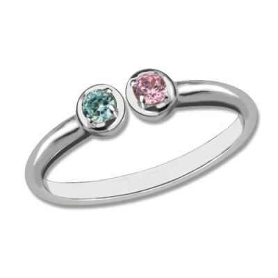 2 Stone Dual Birthstone Cuff Ring Sterling Silver  - Handcrafted & Custom-Made