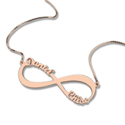 18ct Rose Gold Plated Double Name Infinity Necklace - Handcrafted & Custom-Made