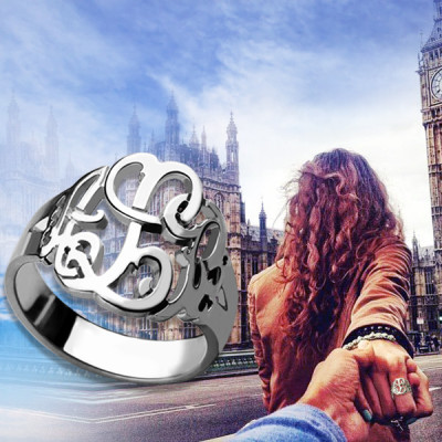 Personalised Hand Drawing Monogrammed Ring Silver - Handcrafted & Custom-Made