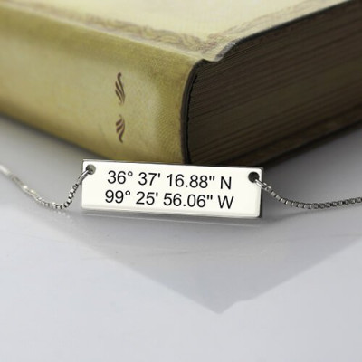 Custom Silver Latitude Longitude Coordinates Address Necklace - Handcrafted & Custom-Made