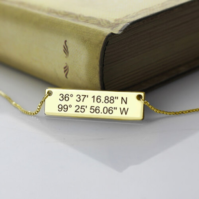 GPS Map Nautical Coordinates Necklace 18ct Gold Plated - Handcrafted & Custom-Made