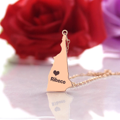Custom New Hampshire State Shaped Necklaces With Heart  Name Rose Gold - Handcrafted & Custom-Made