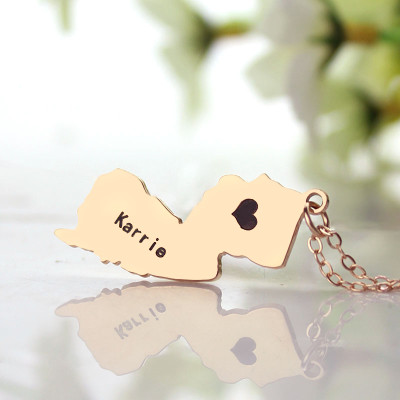 Custom New Jersey State Shaped Necklaces With Heart  Name Rose Gold - Handcrafted & Custom-Made