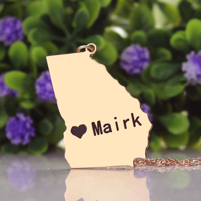 Custom Georgia State Shaped Necklaces With Heart  Name Rose Gold - Handcrafted & Custom-Made