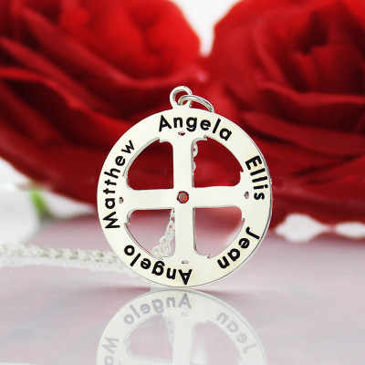 Family Circle Cross Name Necklace Silver - Handcrafted & Custom-Made