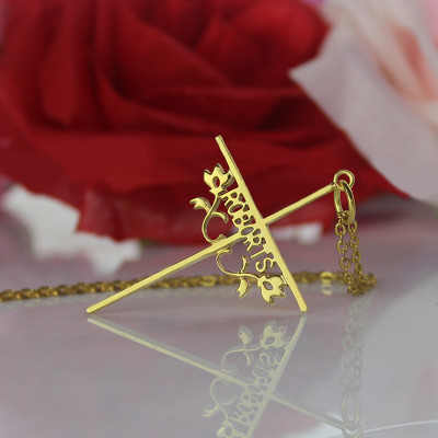 Gold Plated 952 Silver Cross Name Necklaces with Rose - Handcrafted & Custom-Made