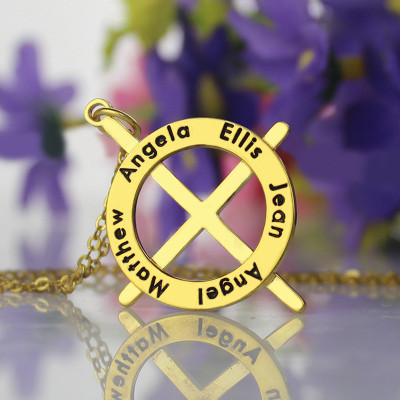 Gold Plated Silver Latin Style Circle Cross Necklace with Any Names - Handcrafted & Custom-Made