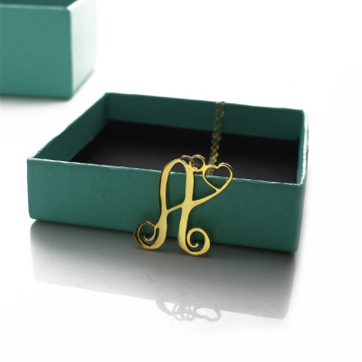 Personalised One Initial With Heart Monogram Necklace in 18ct Solid Gold - Handcrafted & Custom-Made
