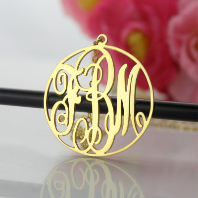Solid Gold Vine Font Circle Initial Monogram Necklace-18ct - Handcrafted & Custom-Made