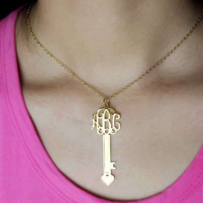 18ct Gold Plated Key Monogram Initial Necklace - Handcrafted & Custom-Made