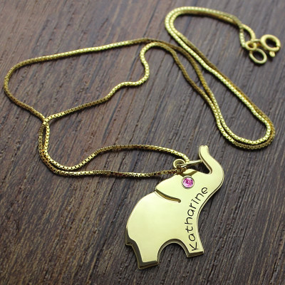 Elephant Lucky Charm Necklace Engraved Name 18ct Gold Plated - Handcrafted & Custom-Made