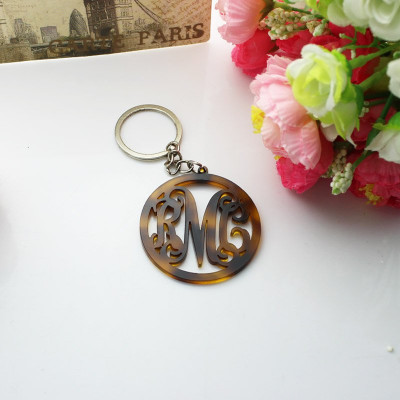 Personalised Acrylic Tortoise Shell Circle Monogram Keychain - Handcrafted & Custom-Made