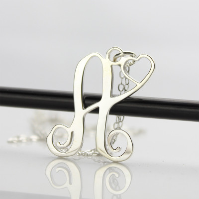 Custom One Initial With Heart Monogram Necklace Solid 18ct White Gold - Handcrafted & Custom-Made