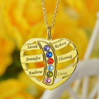 Mothers Necklace With Children Names  Birthstones 18ct Gold Plated  - Handcrafted & Custom-Made
