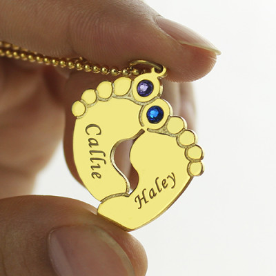 Birthstone Baby Feet Charm Pendant 18ct Gold Plated  - Handcrafted & Custom-Made