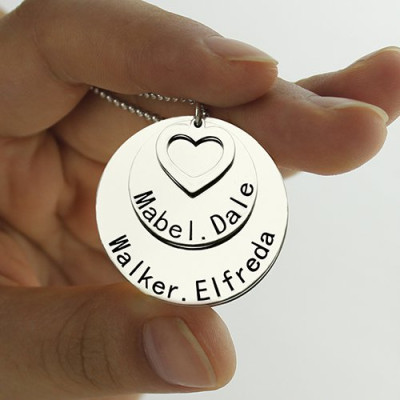 Disc Family Pendant Necklace Engraved Names in Silver - Handcrafted & Custom-Made