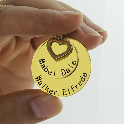 Disc Family Jewellery Necklace Engraved Name 18ct Gold Plated - Handcrafted & Custom-Made