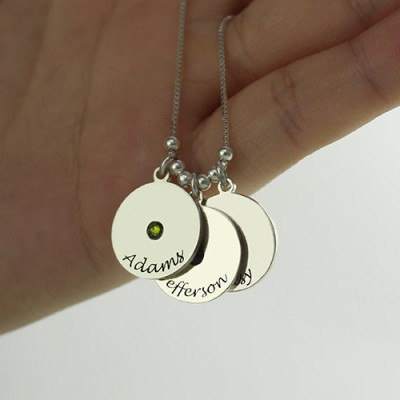 Mother's Disc and Birthstone Charm Necklace  - Handcrafted & Custom-Made