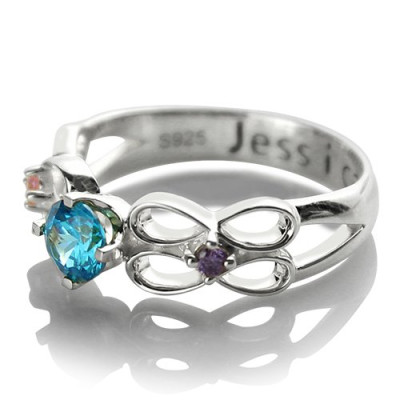 Customised Infinity Promise Ring With Name  Birthstone for Her Silver  - Handcrafted & Custom-Made