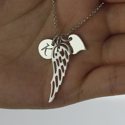 Girls Angel Wing Necklace Gifts With Heart  Initial Charm - Handcrafted & Custom-Made