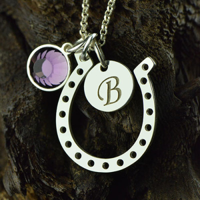 Horseshoe Good Luck Necklace with Initial  Birthstone Charm  - Handcrafted & Custom-Made